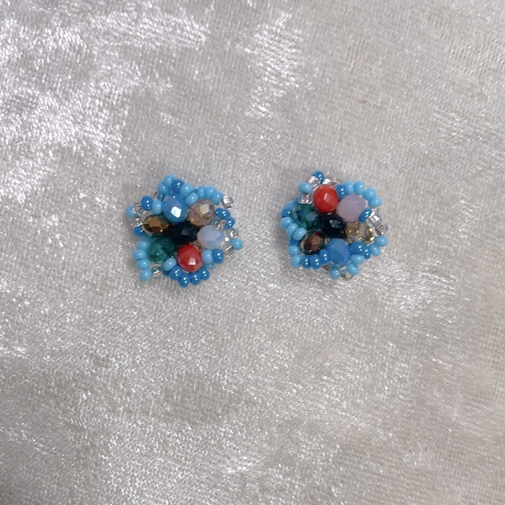 Handmade beaded flower studs